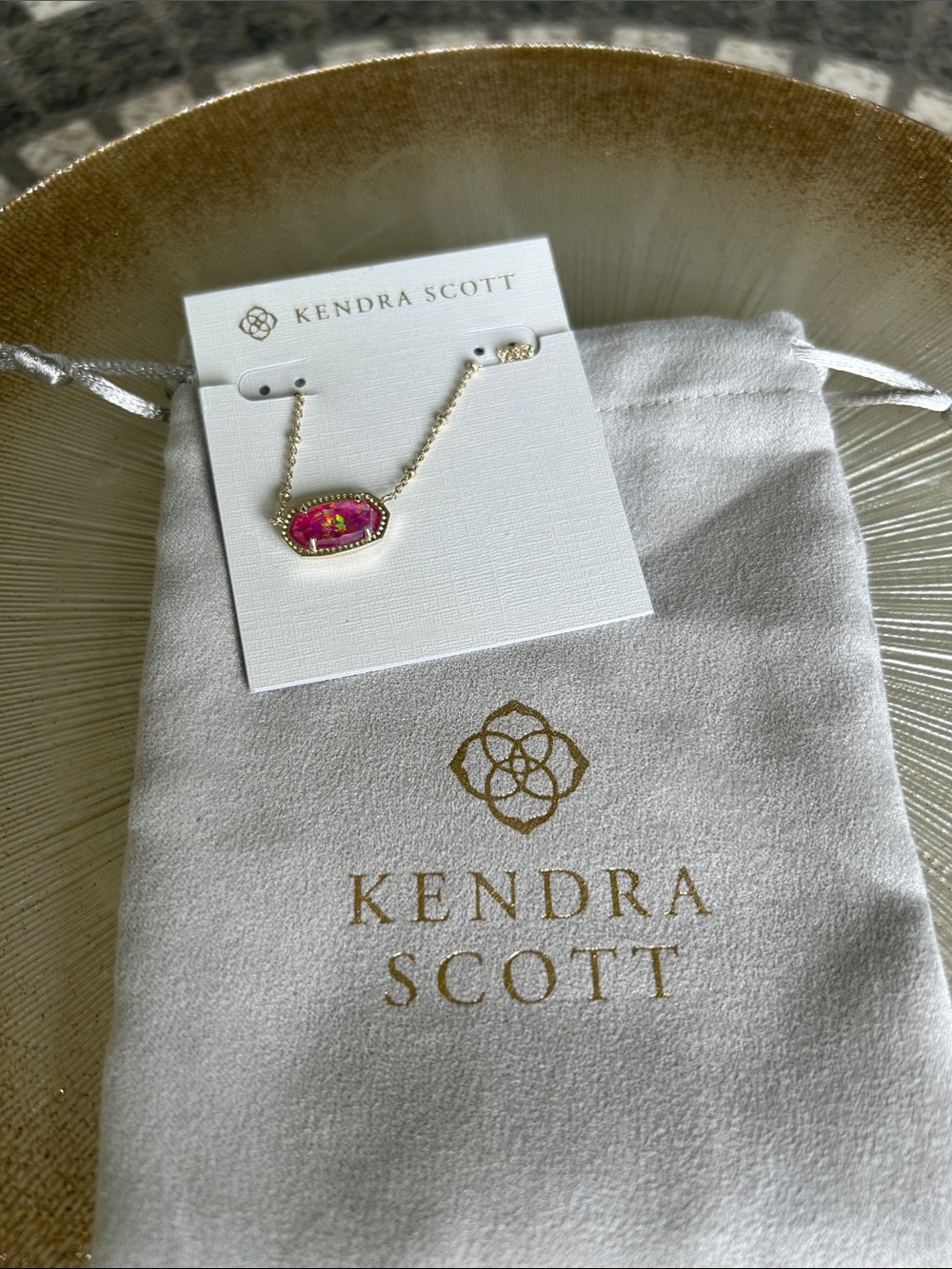 Kendra Scott Gold Elisa Necklace with Satellite Fuchsia Mosaic Stone - Picture 3 of 5